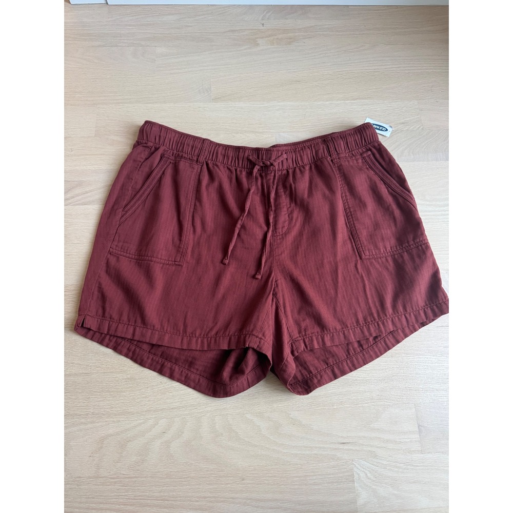 Old Navy Womens 2X Plus Burgundy Red Cotton Herringbone Drawstring Shorts NEW